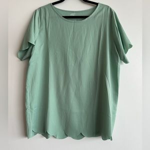 1X Tickled Teal Sea Foam Scallop Hem Top